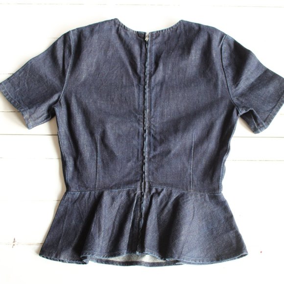 Short Sleeve Dark Wash Denim Peplum Shirt - Picture 2 of 7